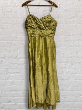 Vintage 90s Silk Dupioni Olive Green Formal Dress Full-Length Watters & Watters